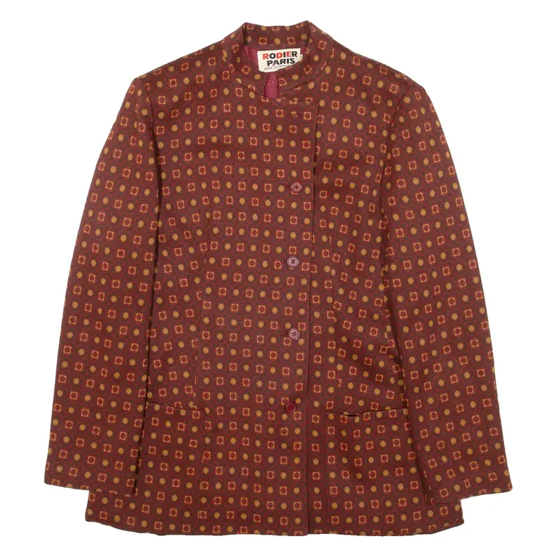 RODIER PARIS Womens Blazer Jacket Red Knit 90s Geometric M