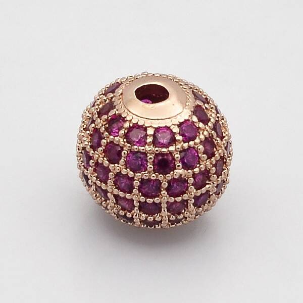 CZ Brass Micro Pave Grade AAA Magenta Color Cubic Zirconia Round Beads