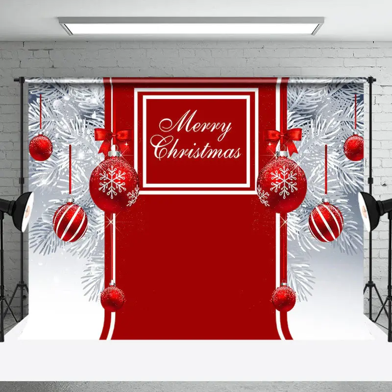 White Pine Leaves Red Bauble Merry Christmas Backdrop - Aperturee