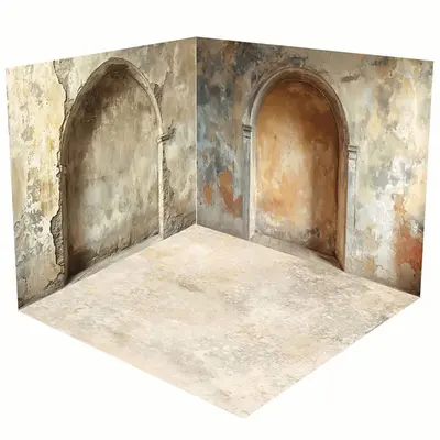 Aperturee Beige Retro Shabby Stone Arch Photo Room Set Backdrop | Photoshoot Background | Photo Booth Background | Best Backg...