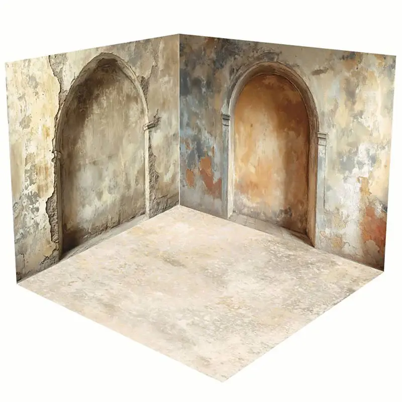 Aperturee Beige Retro Shabby Stone Arch Photo Room Set Backdrop | Photoshoot Background | Photo Booth Background | Best Backg...