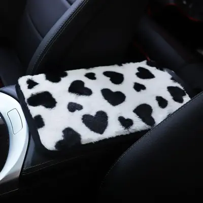 Color Block Heart Pattern Car Armrest Cover, Car Center Console Plush Mat, Car Interior Accessories For Women, Car Accessori...