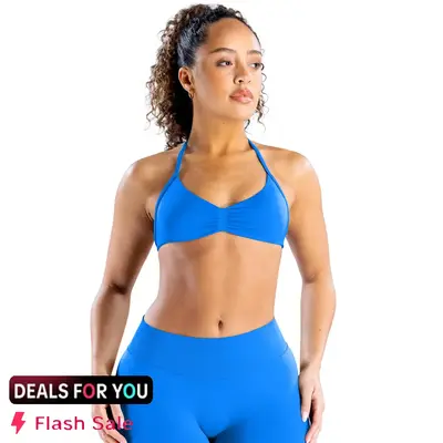 DENFY Impact Strappy Bra Halter Sports Bra Open Back Padded Gym Workout Women Seamless Crop Tank Tops Low Impact Gym Fitness