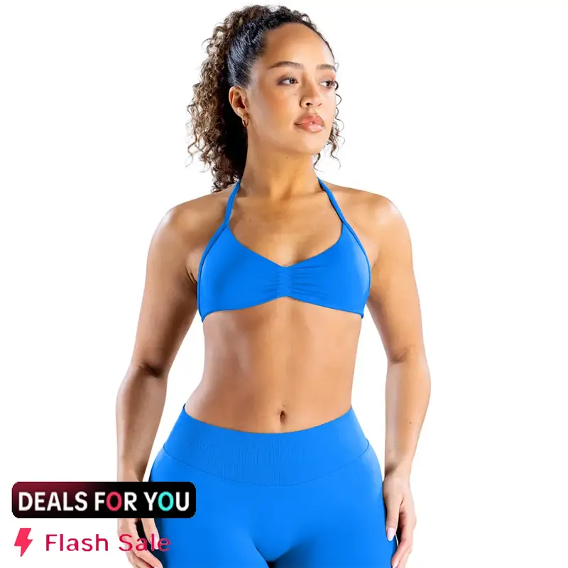 DENFY Impact Strappy Bra Halter Sports Bra Open Back Padded Gym Workout Women Seamless  Crop Tank Tops Low Impact Gym Fitness