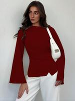 Women's Plain Flare Sleeve Peplum Blouse, Casual Fitted Bell Sleeve Top for Daily Wear, Ladies Clothes for All Seasons, Shirt...