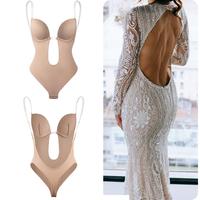 【S-2XL】Women's Backless Body Shaper Bra U Plunge Seamless Low Back Thong Shapewear Deep V Neck Full Body Bodysuit for Wed...