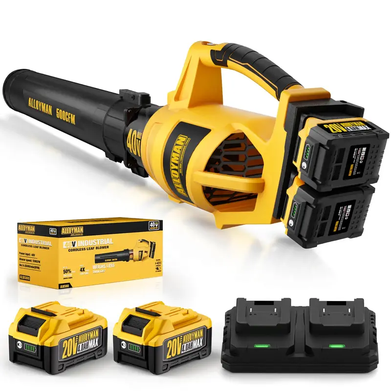 ALLOYMAN 40V Max Cordless Leaf Blower,500CFM Dual Battery Driven Blower with 2 * 4.0Ah Batteries & Fast Charger,2 Variable Sp...