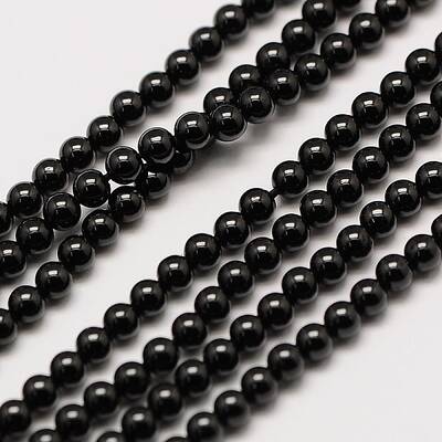 Natural Black Spinel Round Bead Strands