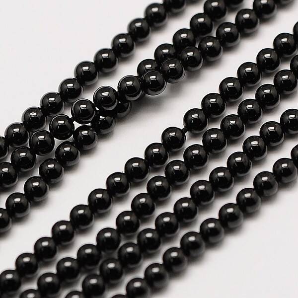 Natural Black Spinel Round Bead Strands