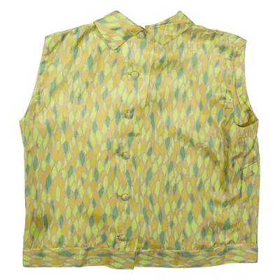 Womens Printed Blouse Green Collared Sleeveless Spotted L
