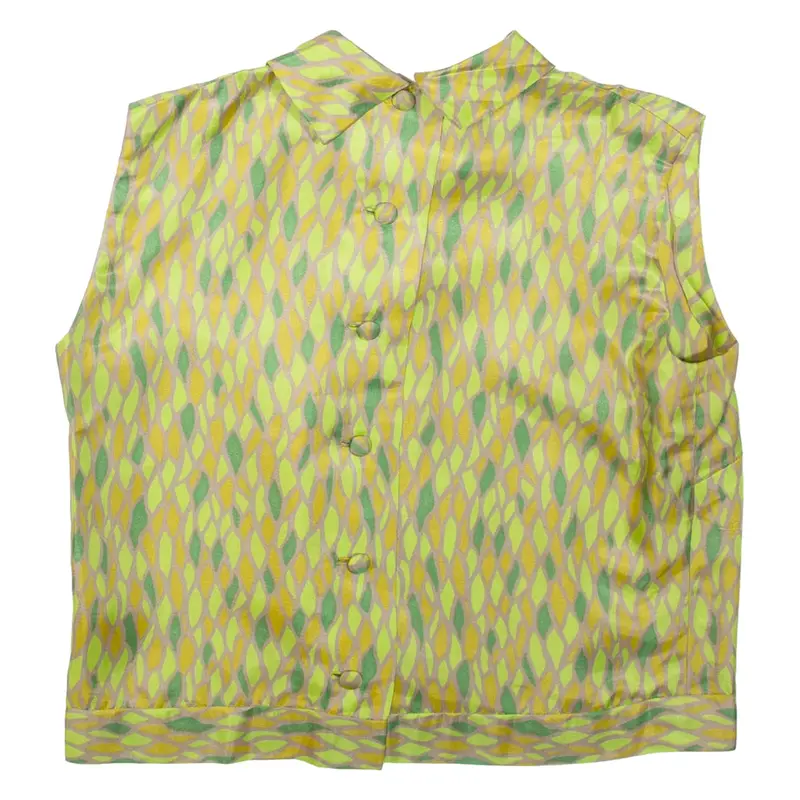 Womens Printed Blouse Green Collared Sleeveless Spotted L