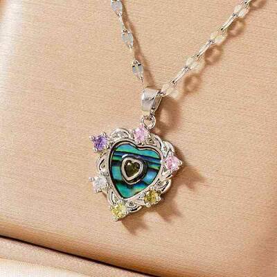 Brass Colorful Cubic Zirconia Heart-shaped Pendant Necklaces