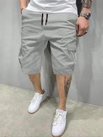 Men's Solid Patched Pocket Drawstring Waist Cargo Shorts, Casual Comfy Streetwear Bermuda Shorts, Shorts for Men, Plain Woven...