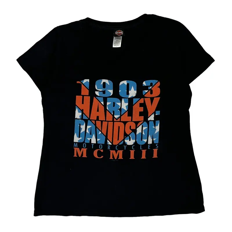 Harley Davidson Graphic T-Shirt - Large Black Cotton