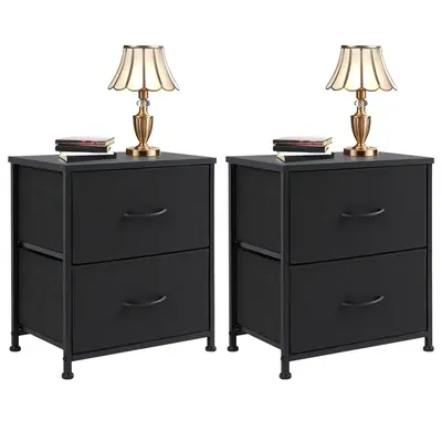 Nightstand with 2 Fabric Drawers, Small Dresser, Side Table, End Table, Bedside Table, Night Stands, Bedroom Furniture