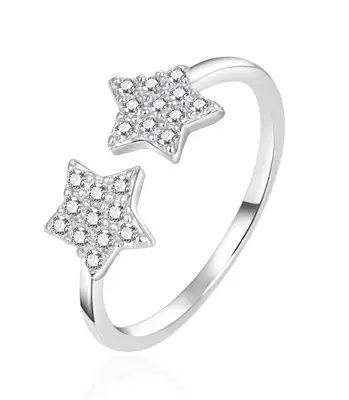 Agato Open Ring in Silver Stars with Zirconia AGT-R11W - Circuit: 57 mm