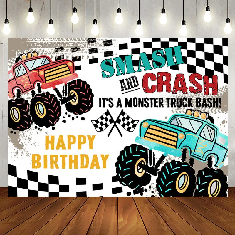 Aperturee Smash And Crash Car Adventure Birthday Backdrop