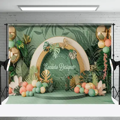 Tribal Forest Plants Balloons Cake Smash Backdrop - Aperturee