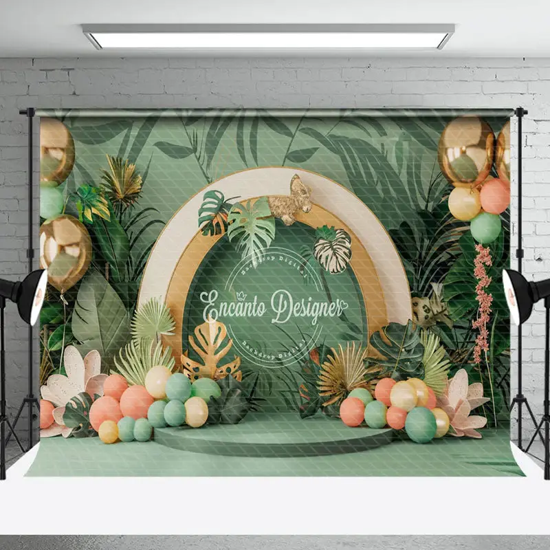 Tribal Forest Plants Balloons Cake Smash Backdrop - Aperturee