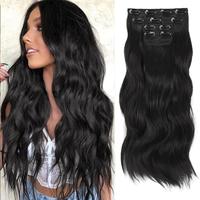 Clip- in Synthetic Hair Extensions Long Wavy 4PCS Thick Hairpieces  Double Weft Natural Hair Extensions for Women