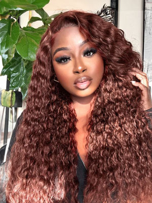 13x4 Pre Everything Glueless Lace Frontal Wig Reddish Brown Water Wave Wig Pre-Cut & Pre-Pluck &  Pre-Bleached Pre-Everything...