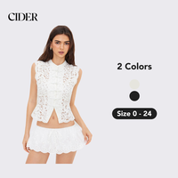 Cider Lace Mandarin Collar Guipure Split Tank Top, Women's Sleeveless Lace Design Vest for Summer Outlook, Urban Chic Summer ...