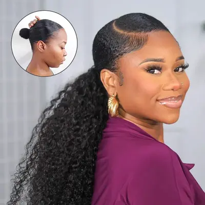 Jerry Curl Seamless Blend Drawstring Ponytail Extension Human Hair Natural Black Curly Ponytail