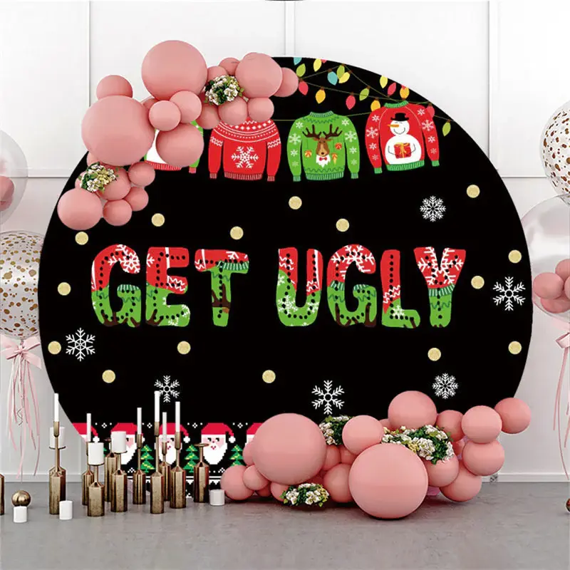 Get Ugly Sweater Theme Happy Birthday Circle Backdrop - Aperturee