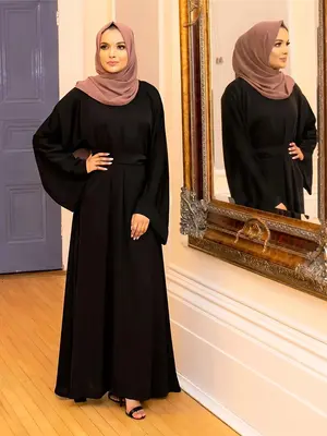 Women's Solid Belted Dress, Modest Casual Long Sleeve Dress for Daily Wear, Women's Islamic Clothing for All Seasons, Thobe
