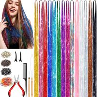 Hair Tinsel Kit, Tinsel Hair Extensions with Tools, Specific Color Heat Resistance Fairy Hair Tinsel Kit for Women Girls Hair...