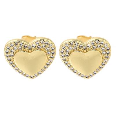 Brass Pave Clear Cubic Zirconia Stud Earrings
