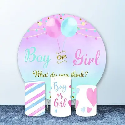 Aperturee Girl In Flower Dress Sit Pink Round Birthday Backdrop Kit | Round Party Backdrop | Birthday Backdrop Ideas | Custom...