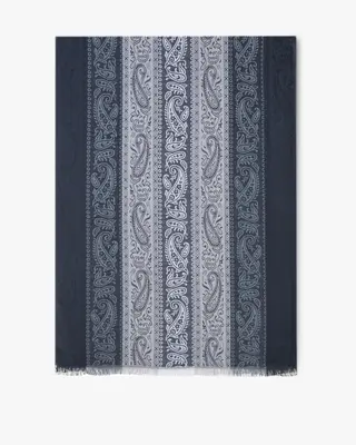 Gradient Striped Paisley Jacquard Scarf Shawl – Elegant Soft Woven Wrap with Classic Border Design