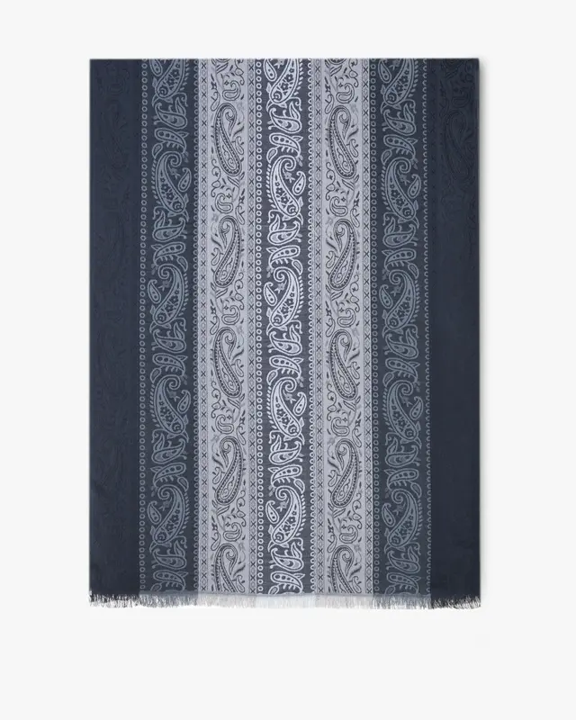 Gradient Striped Paisley Jacquard Scarf Shawl – Elegant Soft Woven Wrap with Classic Border Design