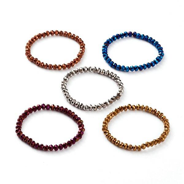Electroplate Glass Beads Stretch Bracelets