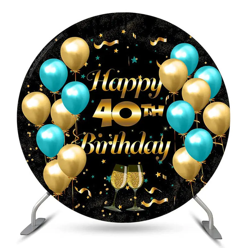 Aperturee Black Golden Balloons Round 40Th Birthday Backdrop | Birthday Backdrop Ideas | Circular Birthday Backdrop Cover | R...