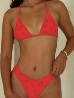 Women's Floral Print Halter Triangle Bikini Set, High Stretch Casual Fashion Tie Back Backless Swim Top & Swim Bottom for Bea...