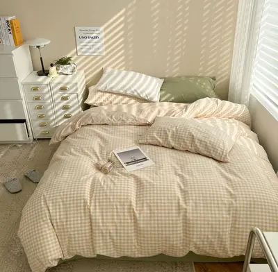 Pastel Bedding Plaid bedsheets | Color: Coffee | style: 1.2M Flat Sheet 3PCS Set