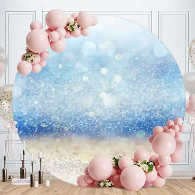 Aperturee Circle Blue Bokeh Glitter Round Happy Birthday Backdrop