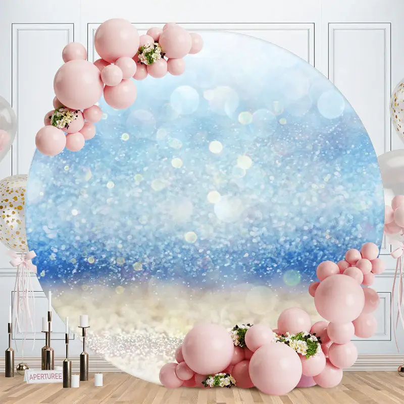 Aperturee Circle Blue Bokeh Glitter Round Happy Birthday Backdrop