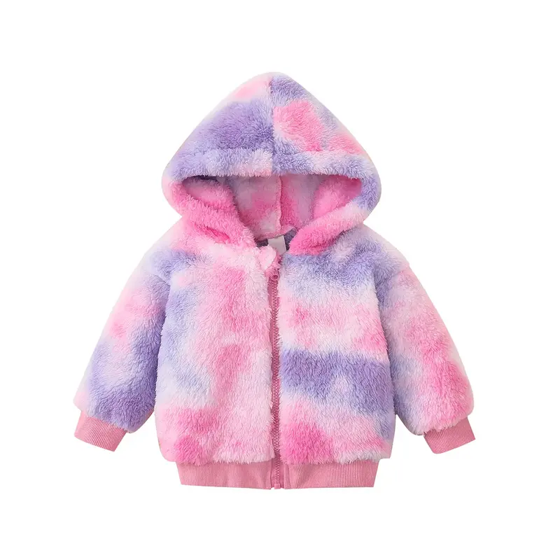 Baby Girls 3-24 Months Autumn and Winter Hooded Jacket Little Kids Tie-dyed Zipper Outerwear Clothing Babygirl Clothes Produc...