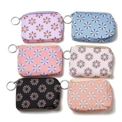 Flower Print Cotton Cloth Wallets with Alloy Zipper
