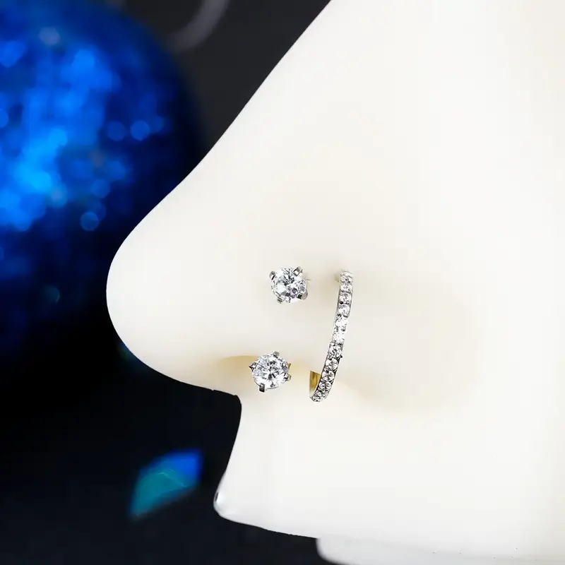 Oufer 18G/20G Horseshoe Internally Threaded & Threadless AAA+ Grade CZ Nostril Cartilage Lobe Piercing Ring 316L Stainless St...