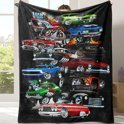 Cartoon Car Print Cozy Plush Blankets, 1 Count Warm Napping Throw Blanket with Storage Bag, All Season Blanket, Breathable Co...