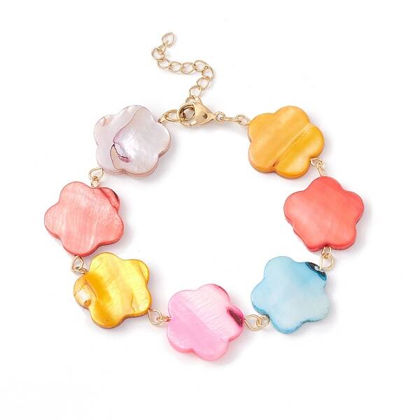 Natural Shell Flower Link Chain Bracelet