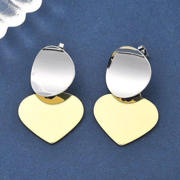 Two Tone Heart Brass Dangle Stud Earrings for Women