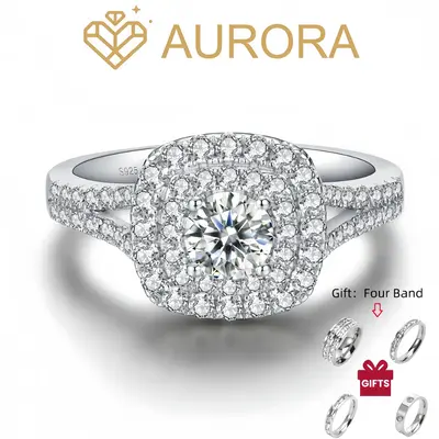 【#24 Halo Princess】Moissanite rings with 925 Sterling Silver 0.5Carat  Anniversary Auspicious Wedding Engagement Jewelry ...