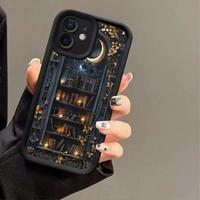 Creative and fashionable moon bookshelf pattern Case for iPhone 16 15 14 Pro Max 13 12 11 XR XS Plus Shockproof Drop Protecti...