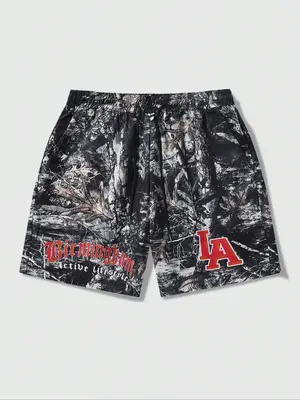 Men's Leaf & Letter Print Drawstring Waist Shorts, Regular FitĀ Casual Pocket Shorts for Summer, Men's Bottoms for Daily Wear