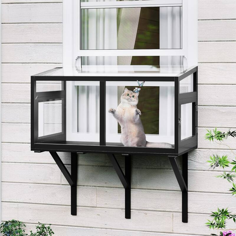 Garvee Weatherproof Cat Window Box Enclosure, Catio Windows Enclosure for Sunbathing, Birdwatching & Napping, Large Cats Wind...